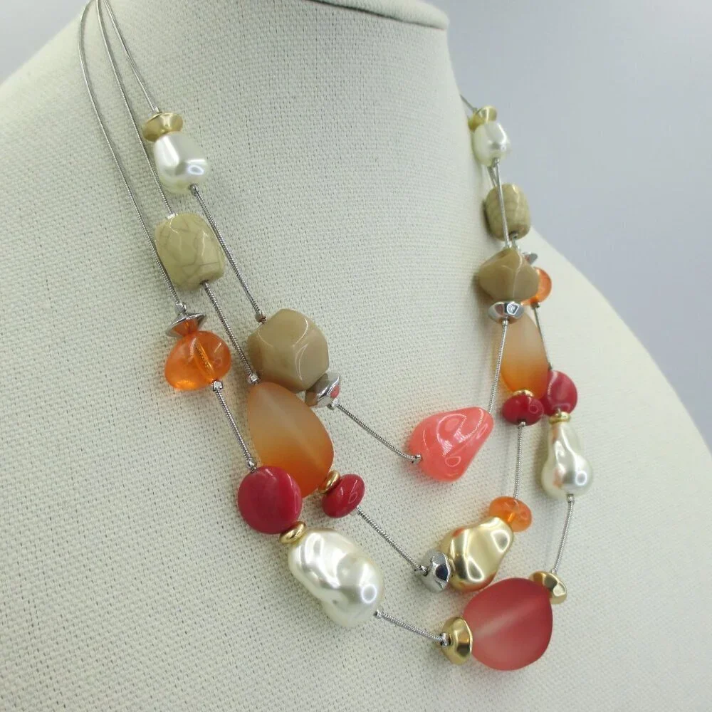Chico's Necklace Warm Multi Ombre Illusion Colorful Artisan - Picture 3 of 7